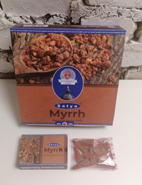Благовония конусы стелющийся дым премиум Мирра Сатья (Backflow Dhoop Cones Myrrh Satya) 10 конусов