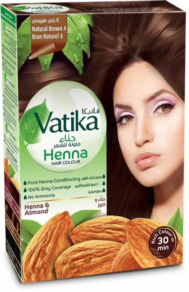 Хна Натуральный Коричневый 4 Ватика Дабур (Vatika Henna Natural Brown 4 Dabur) 60 г (6 пакетиков по 10 г)