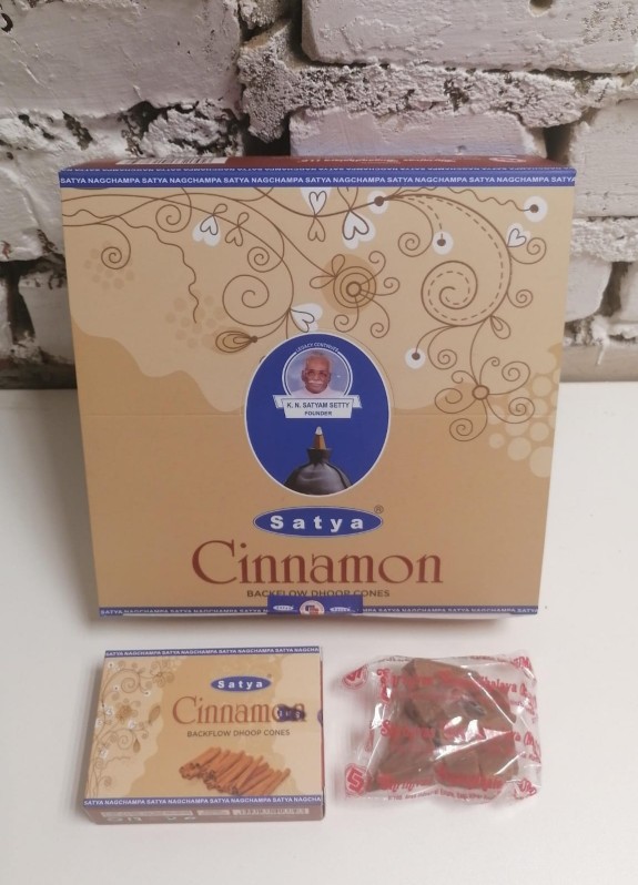 Благовония конусы стелющийся дым премиум Корица Сатья (Backflow Dhoop Cones Cinnamon Satya) 10 конусов