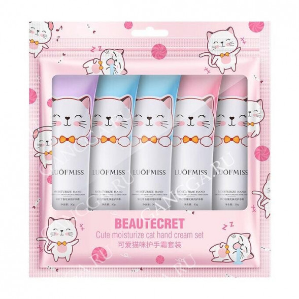 Набор кремов для рук с котиками: роза, лилия, гвоздика (Luofmiss Plant Hand Cream set) 5 шт x 30 г