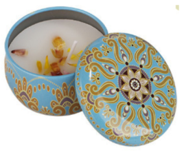 Свеча ароматическая соевая Груша и Фрезия в жестяной банке (Pear and Freesia Candle) 5 х 3 см