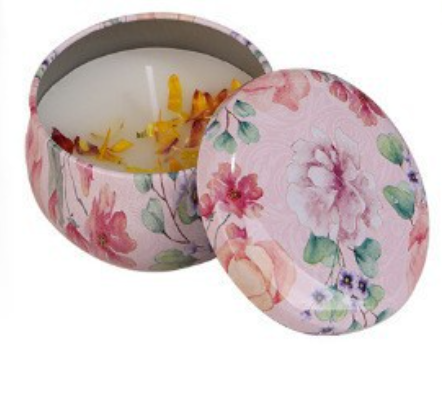 Свеча ароматическая соевая Гардения в жестяной банке (Gardenia Candle) 5 х 3 см