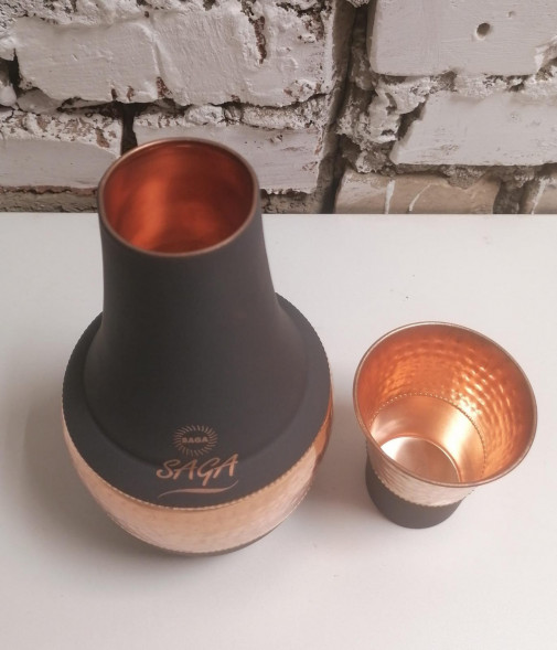 Медный кувшин со стаканом Сага (Pure Copper Jug Silk Gray Saga) 1000 мл