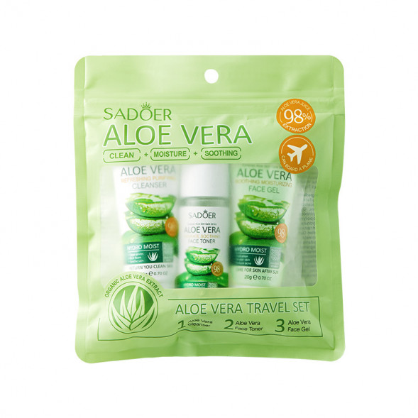 Дорожный набор для ухода за лицом (Sadoer Aloe Vera Moisture Soothing Set) 3 шт