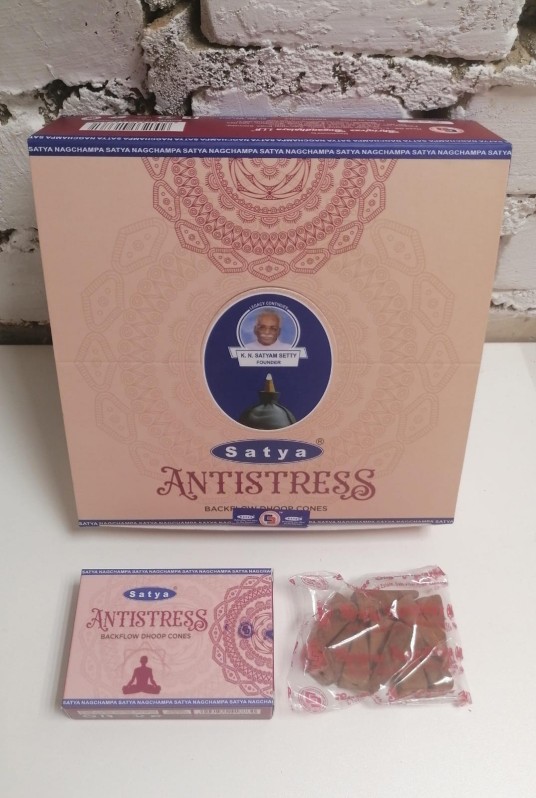 Благовония конусы стелющийся дым премиум Антистресс Сатья (Backflow Dhoop Cones Antistress Satya) 10 конусов