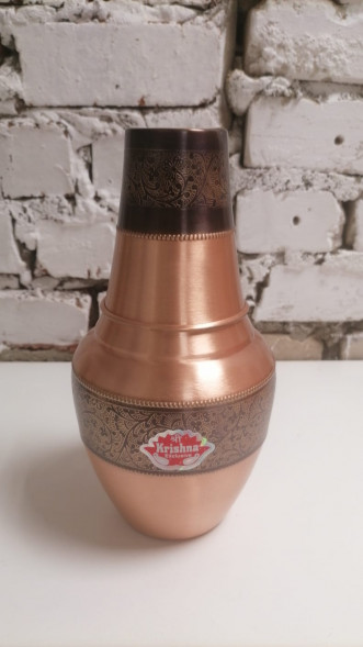 Медный кувшин со стаканом Кришна (Pure Copper Jug Antique Sanjeevani Matt Krishna) 1000 мл