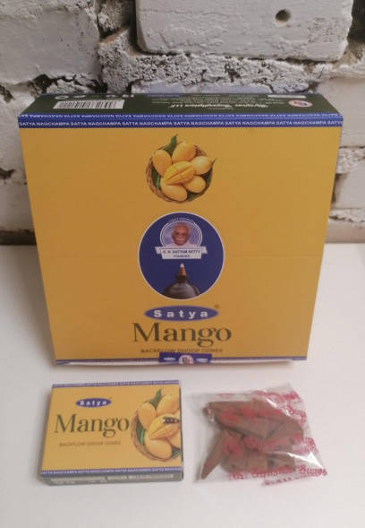 Благовония конусы стелющийся дым премиум Манго Сатья (Backflow Dhoop Cones Mango Satya) 10 конусов