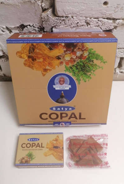 Благовония конусы стелющийся дым премиум Копал Сатья (Backflow Dhoop Cones Copal Satya) 10 конусов